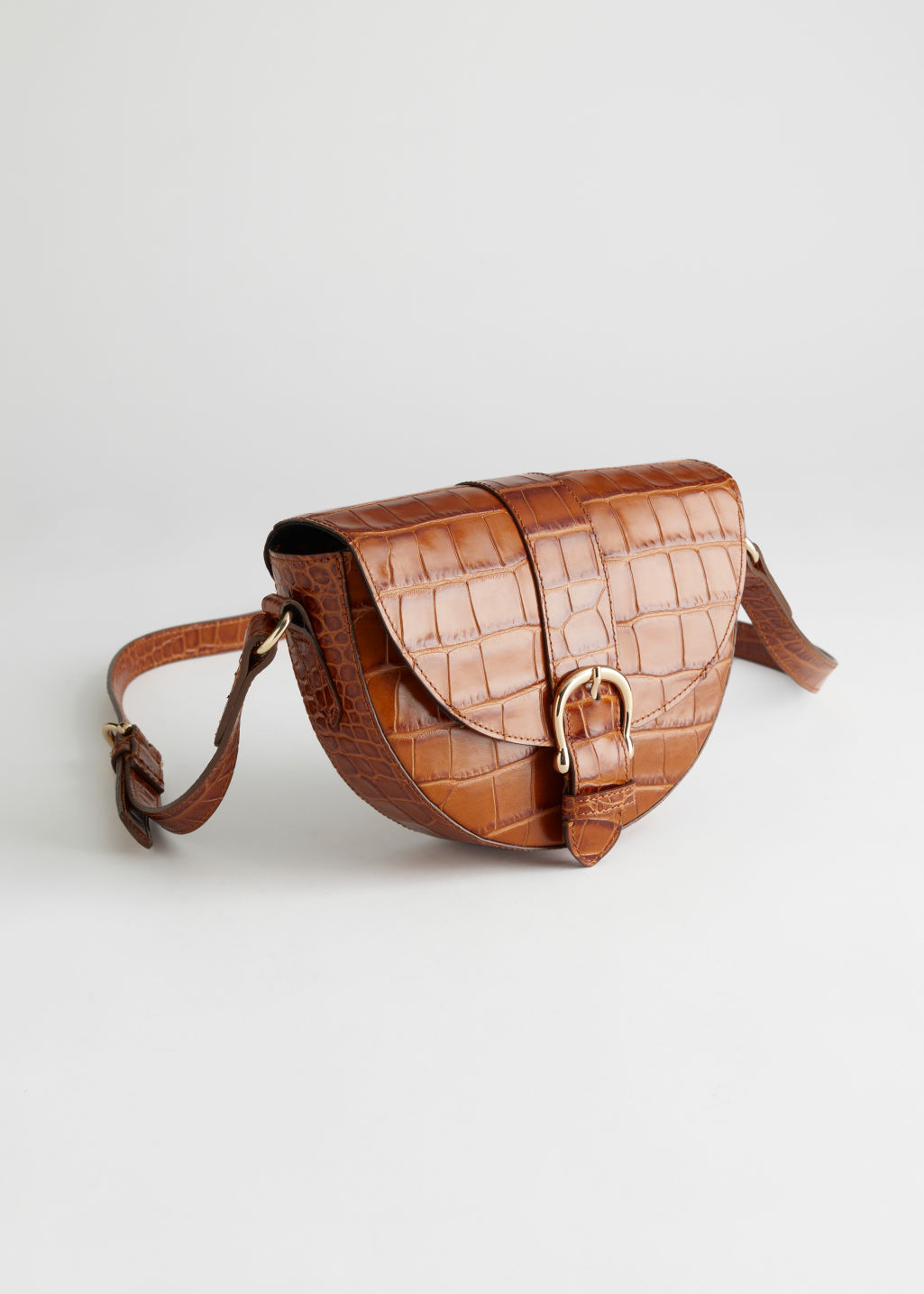Croc Embossed Small Leather Bag - Brown - Shoulderbags - & Other Stories