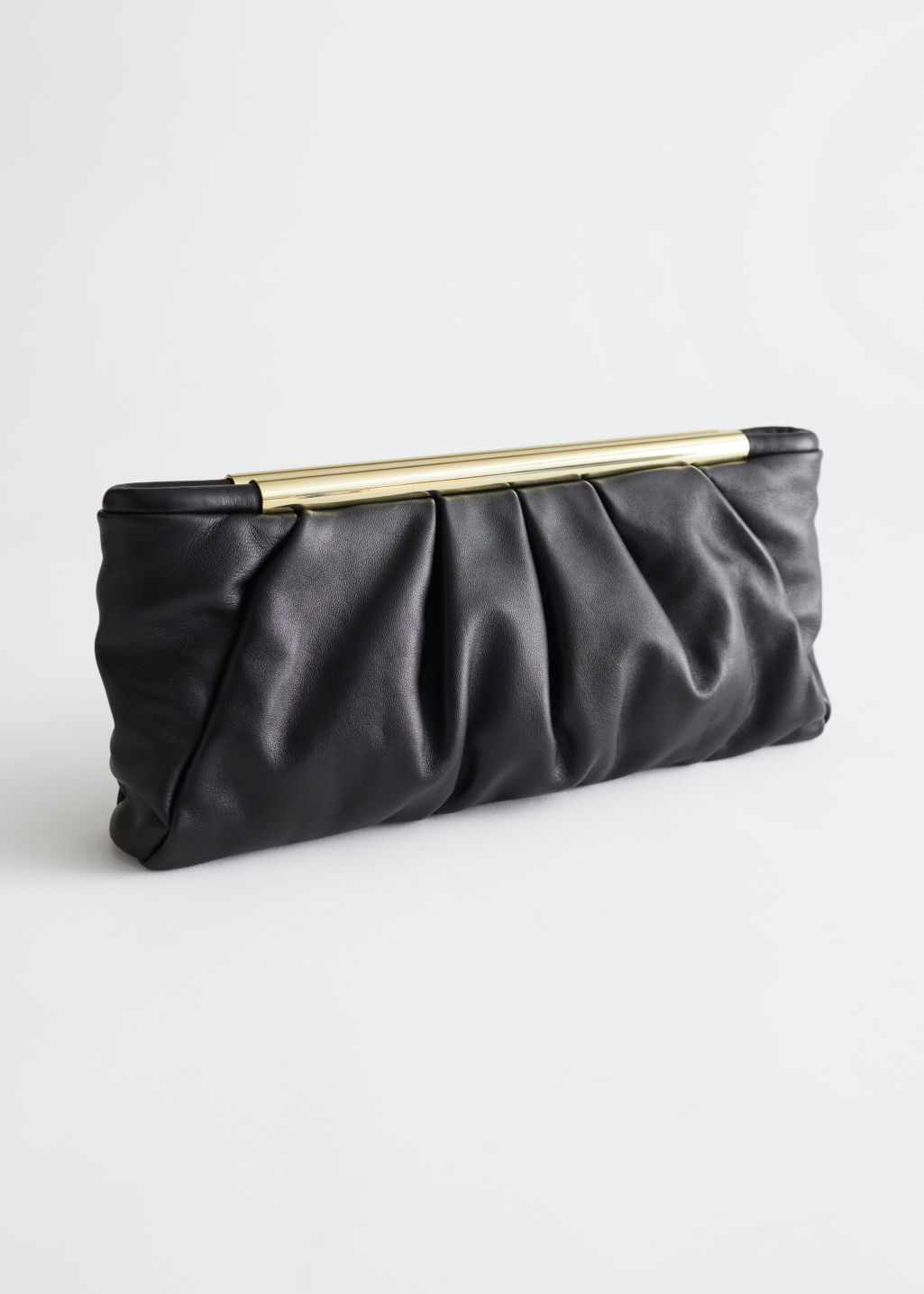 Ruched Leather Clutch Bag - Black - Clutches - & Other Stories