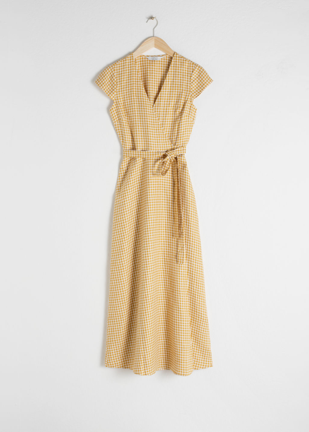 Gingham Linen Midi Wrap Dress - Yellow Gingham - Midi dresses - & Other Stories - Click Image to Close