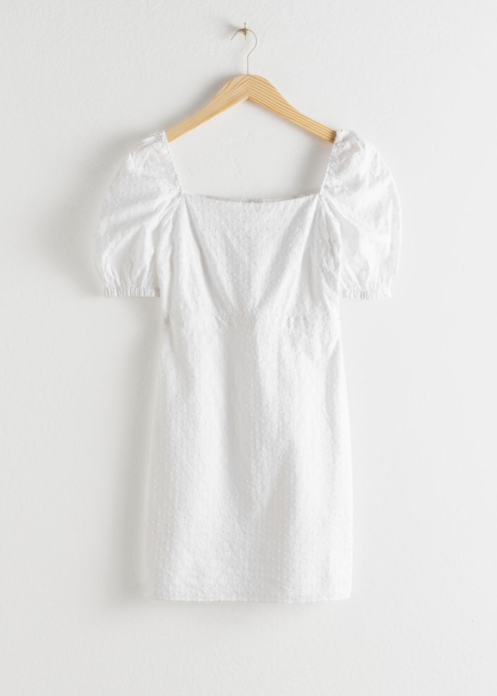 Puff Sleeve Dobby Cotton Mini Dress - White - Mini dresses - & Other Stories - Click Image to Close