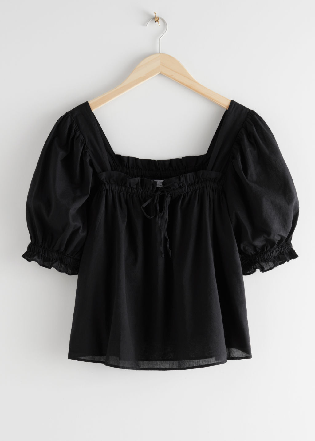 Square Neck Puff Sleeve Top - Black - Tops & T-shirts - & Other Stories - Click Image to Close