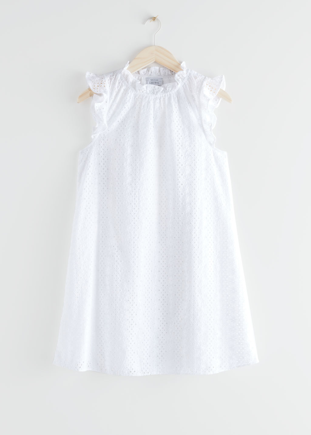 Frilled Broderie Anglaise Mini Dress - White - Mini dresses - & Other Stories - Click Image to Close