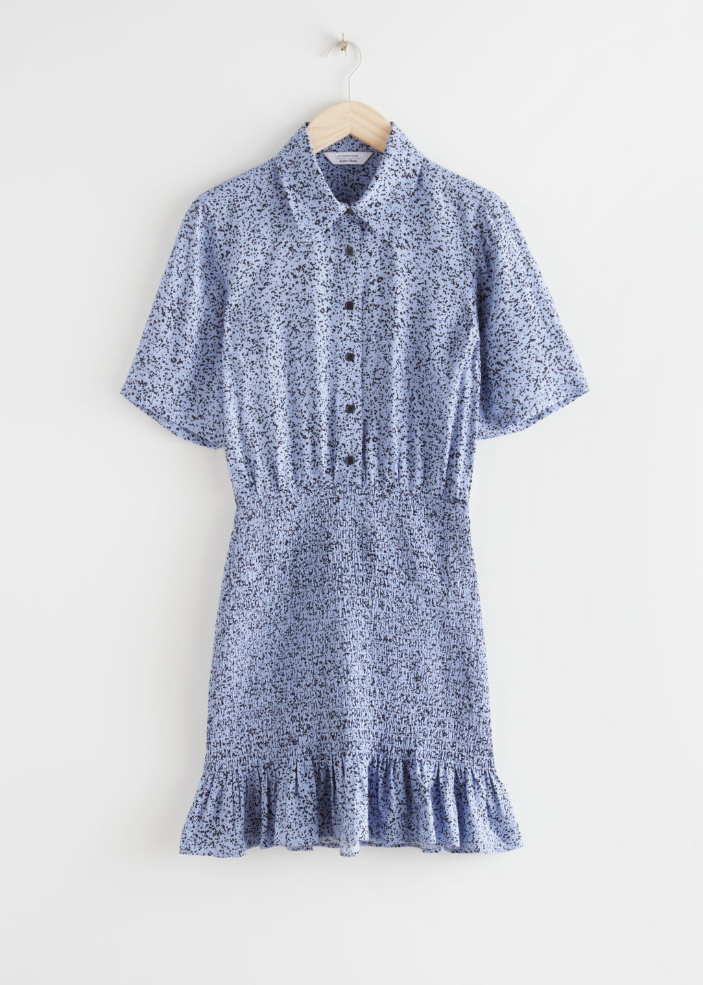 Smocked Mini Shirt Dress - Blue Print - Mini dresses - & Other Stories - Click Image to Close