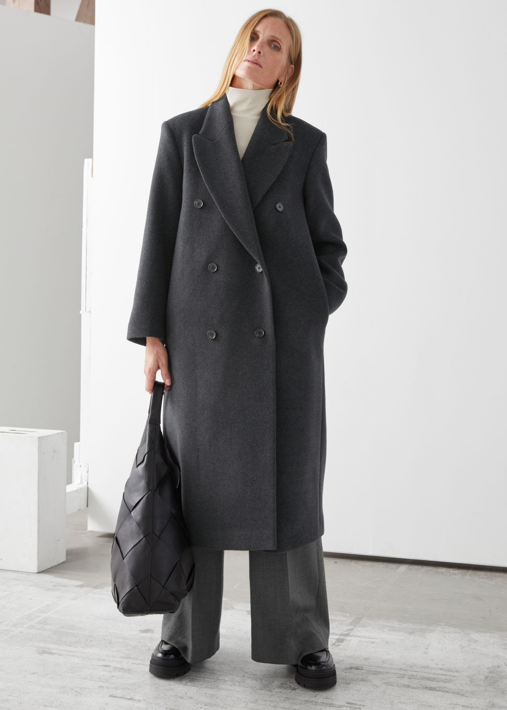 Boxy Double Breasted Coat - Dark Grey - Woolcoats - & Other Stories - Click Image to Close