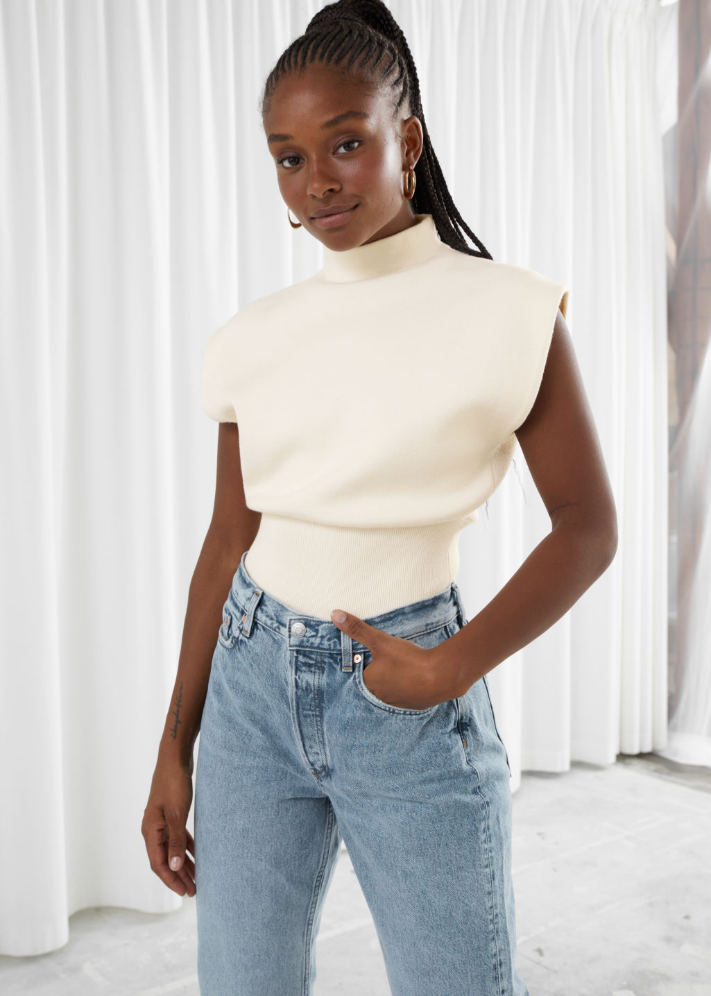 Sculptural Knit Top - White - Tops & T-shirts - & Other Stories - Click Image to Close