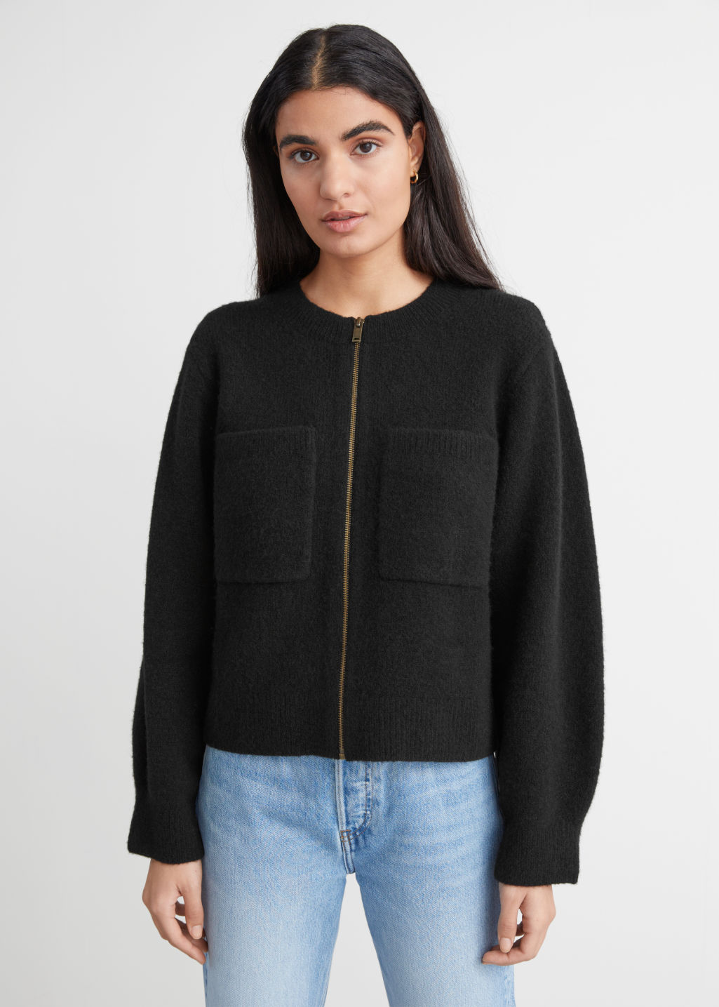 Knitted Zip Cardigan - Black - Cardigans - & Other Stories - Click Image to Close