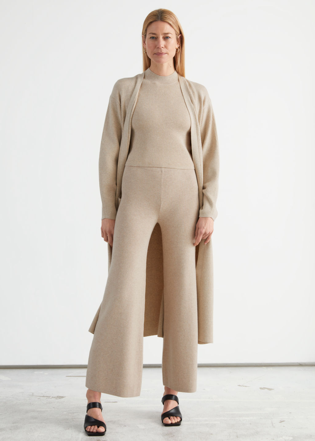Flared Wool Blend Trousers - Oatmeal - Trousers - & Other Stories - Click Image to Close