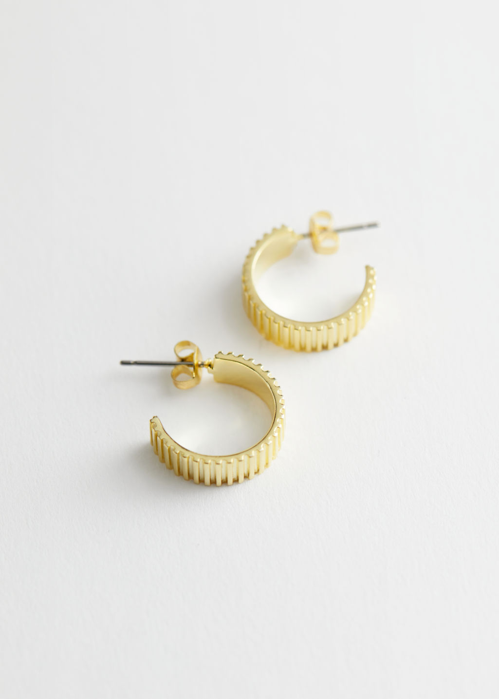 Stripe Embossed Mini Hoop Earrings - Gold - Hoops - & Other Stories - Click Image to Close