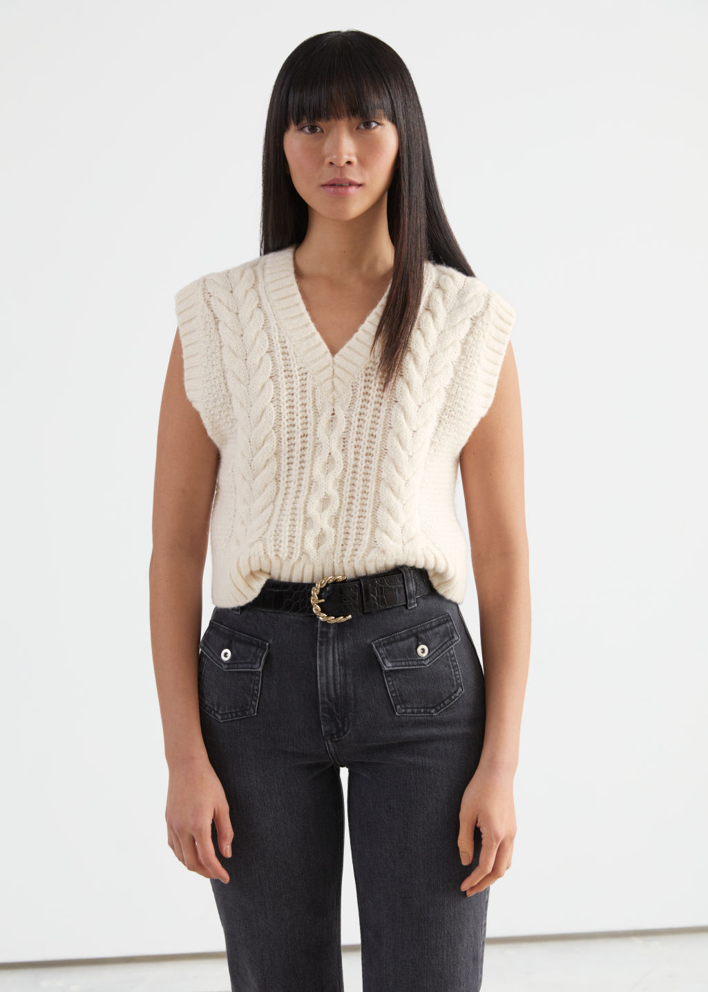 Cable Knit Wool Blend Vest - White - Vests - & Other Stories - Click Image to Close